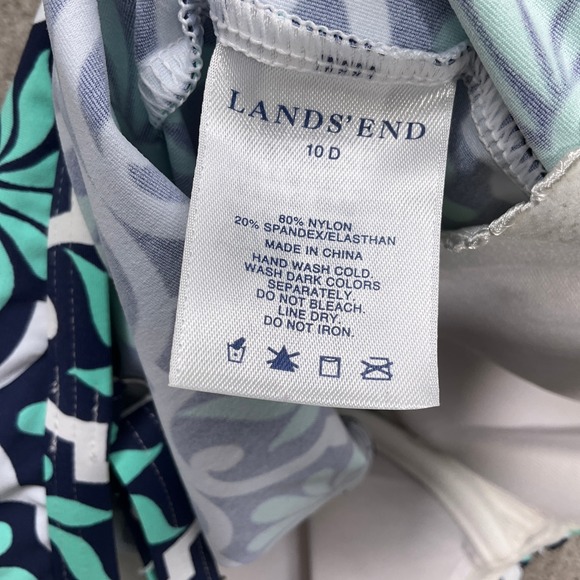 Lands' End Tankini Swim Top Padded Cups Blue Green White Pattern 10 D - Picture 6 of 8